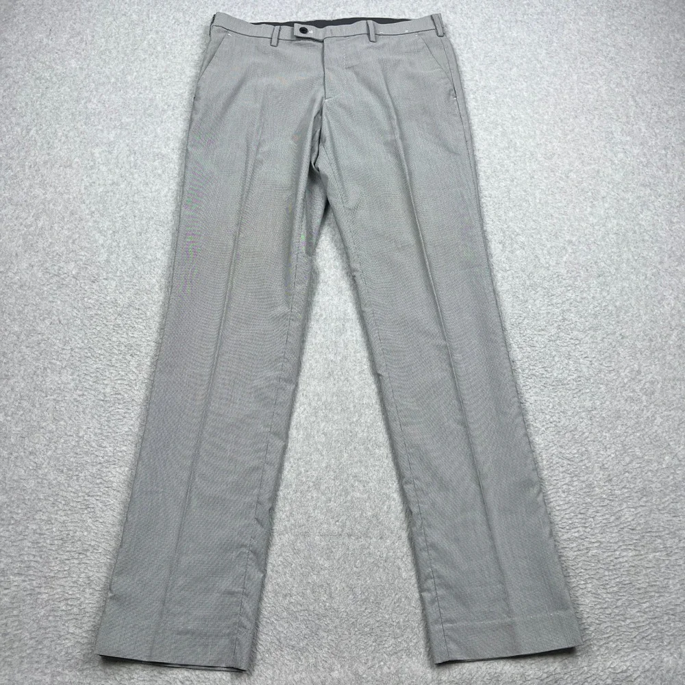 Uniqlo Kando Pants Mens‎ 33x34 Gray Houndstooth Slim Fit Lightweight Trousers